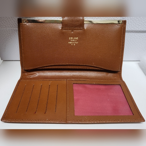 CELINE Kisslock Chestnut Leather Wallet RARE COLOR & HARDWARE VINTAGE - Picture 12 of 14